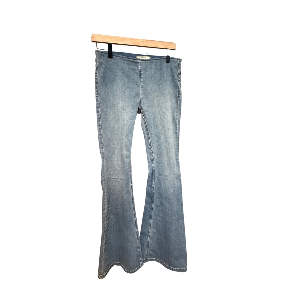 Free People Penny Flare Jeans 26 Blue Excellent Pull On Wide Leg 61855-16515125